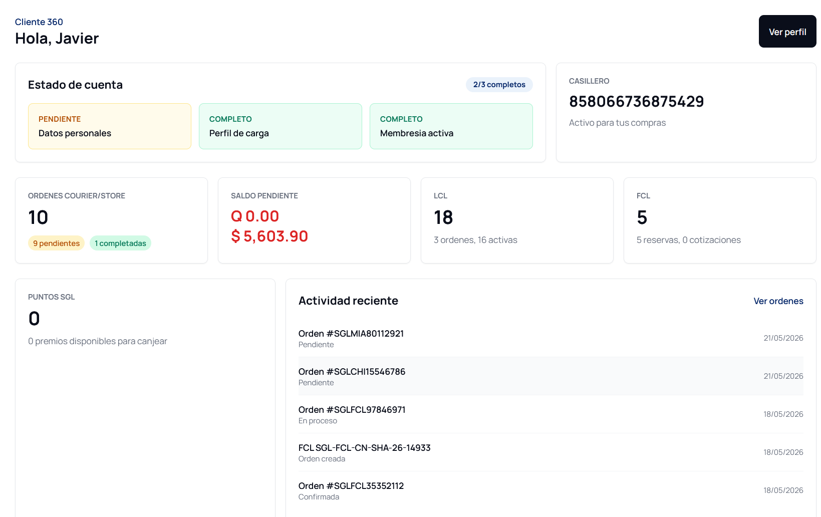 SGL Smart Web — Dashboard
